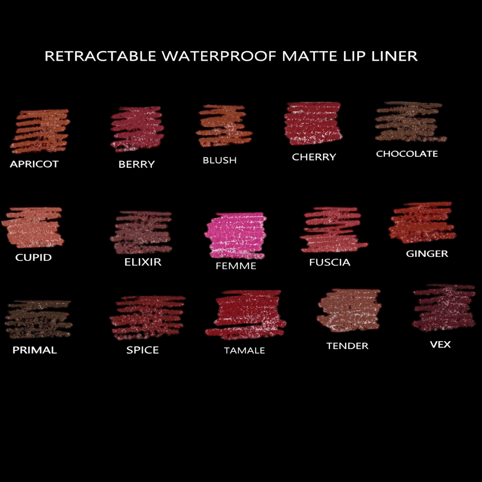 Retractable water proof matte lip liner